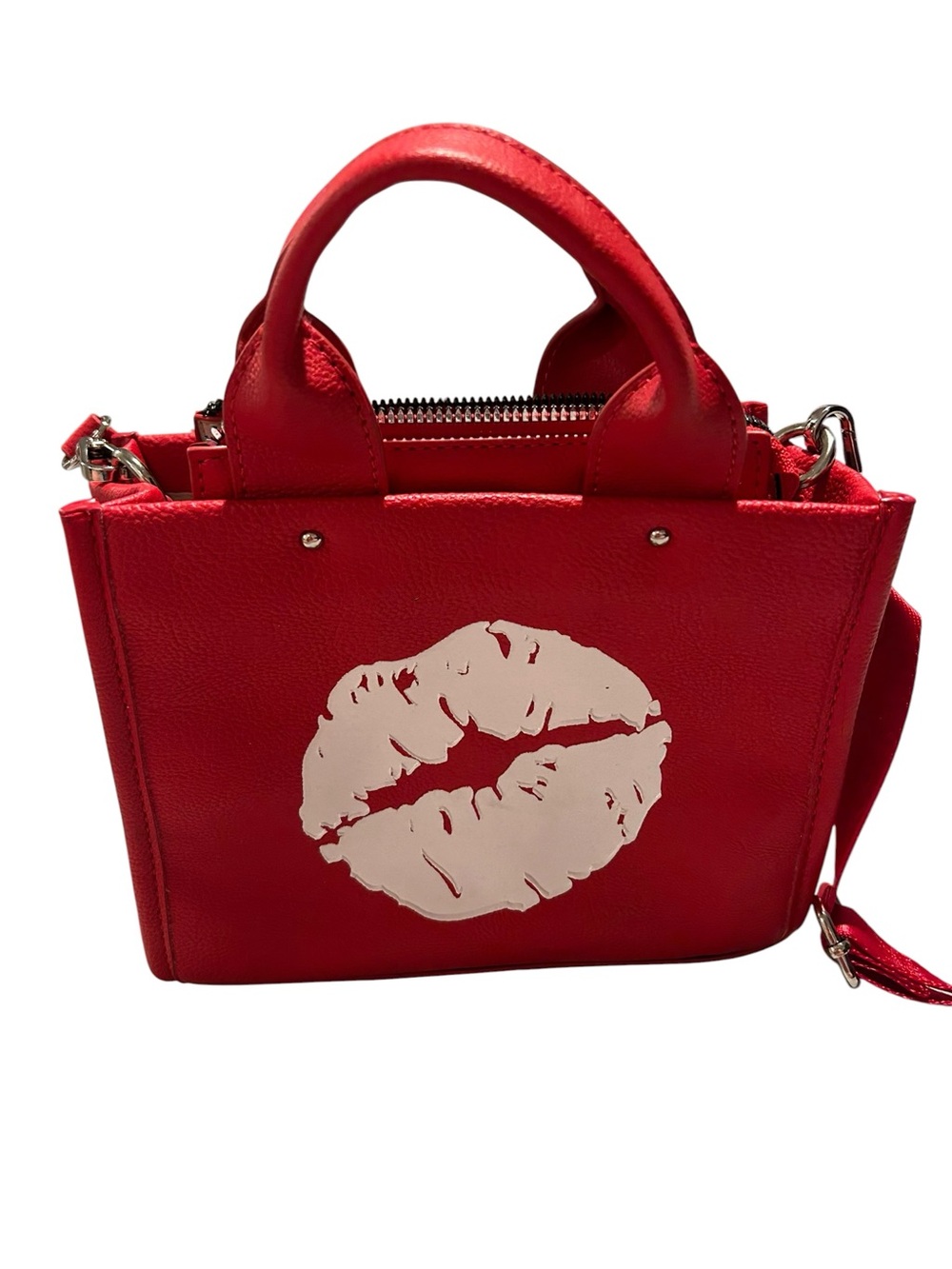 Betsey Johnson Red Satchel with White Lip Print